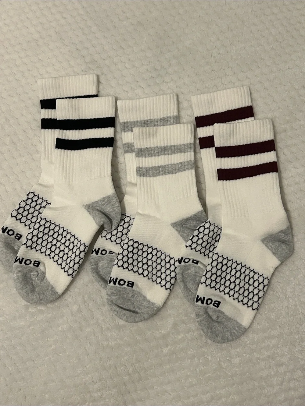 NWOT Bombas Vintage Stripes Half Calf Socks - Black, Gray & Maroon Stripes-Small
